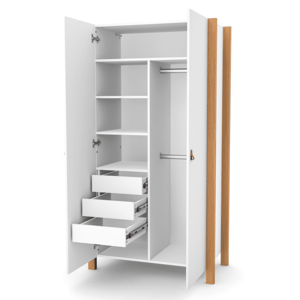 Dětska šatní skřín Zukko 960 Gekko Kids, Bílá / Přírodní Buk